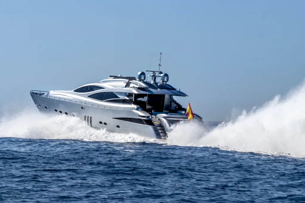 Sport yacht at speed off Ibiza